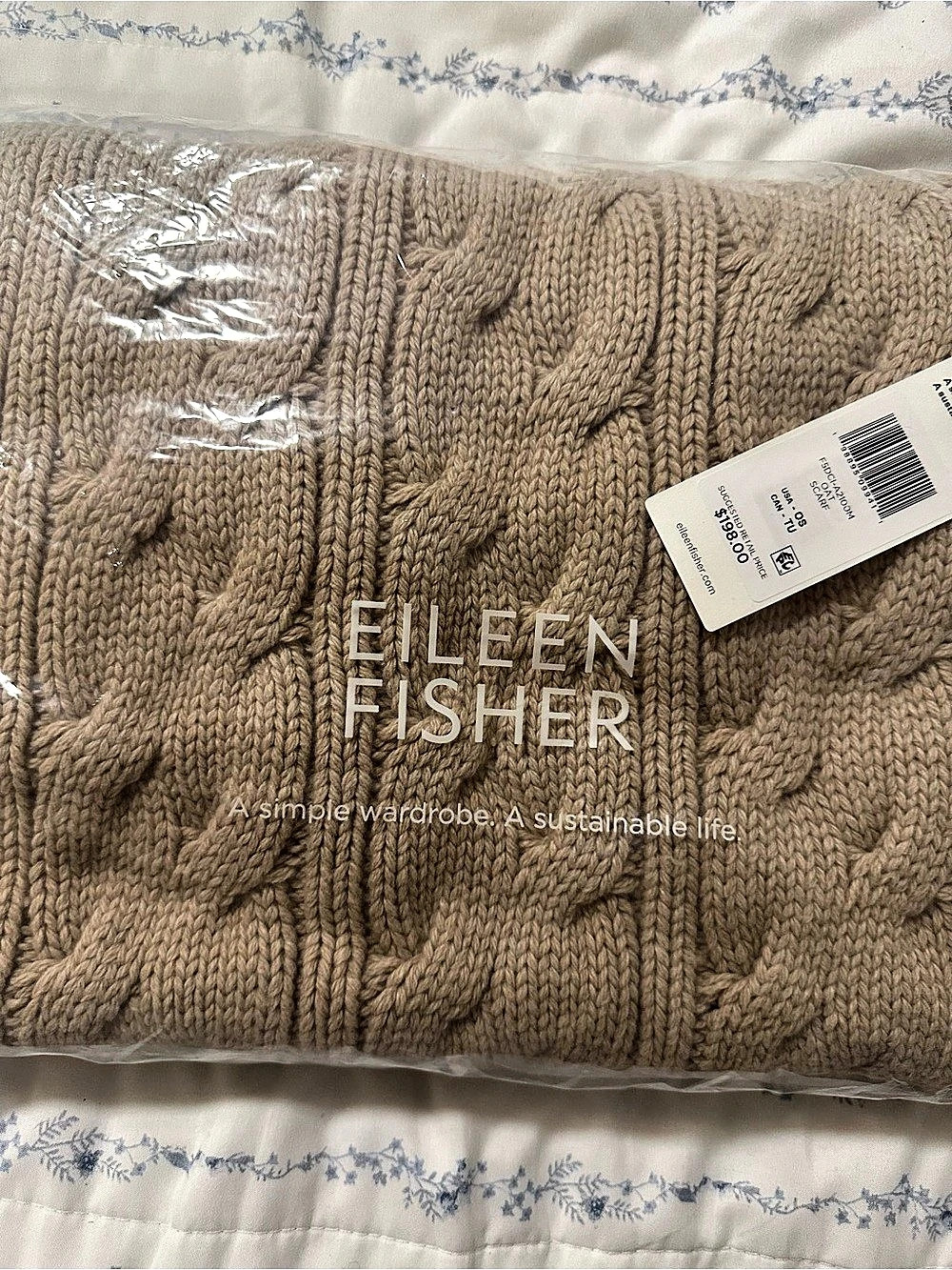 Eileen Fisher Cable Knit Wool Scarf in Oat